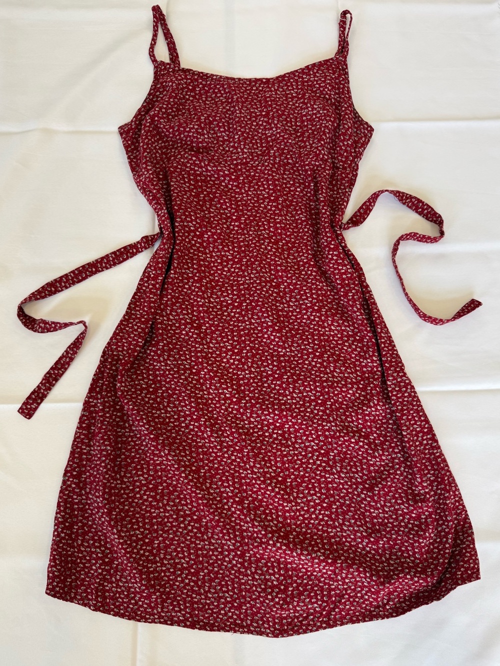 Brandy Melville Red Ditsy Floral Wrap Mini Dress OS